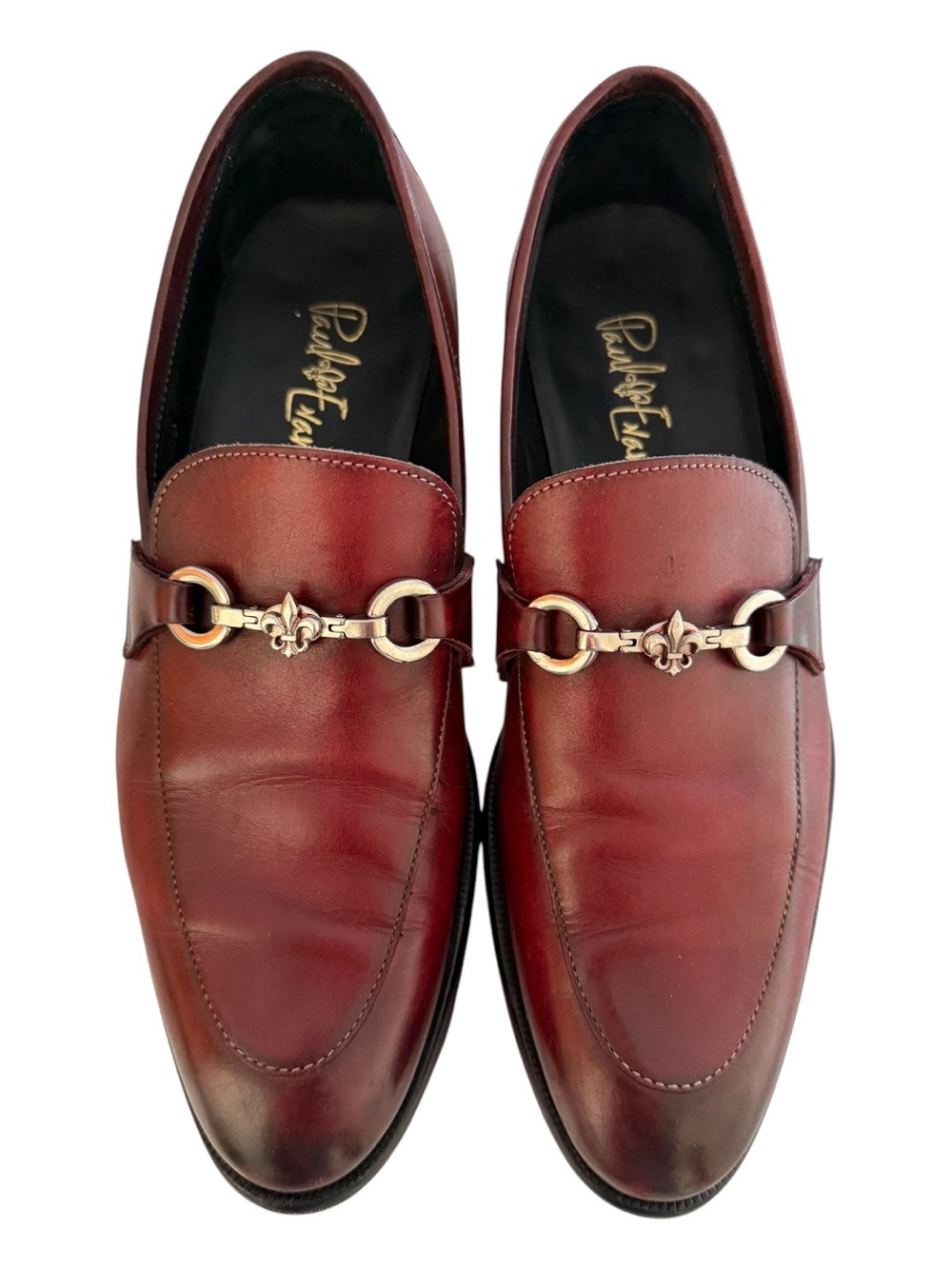 Paul Evans Italian Leather Horsebit Loafers Cognac Brown Gold Hardware Luxury